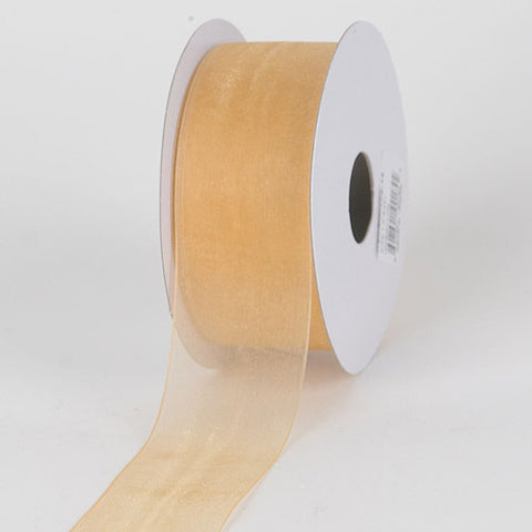 Gold - Sheer Organza Ribbon - ( W: 5/8 Inch | L: 25 Yards ) FuzzyFabric - Wholesale Ribbons, Tulle Fabric, Wreath Deco Mesh Supplies