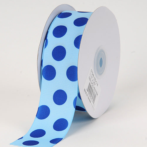 Light Blue with Royal Dots Grosgrain Ribbon Jumbo Dots - ( W: 1-1/2 Inch |  L: 25 Yards )