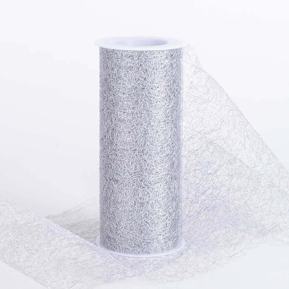 Silver - 6 Inch by 100 Yards Fabric Tulle Roll Spool