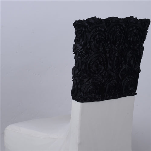 Black 16 x 14 Inch Rosette Satin Chair Top Covers