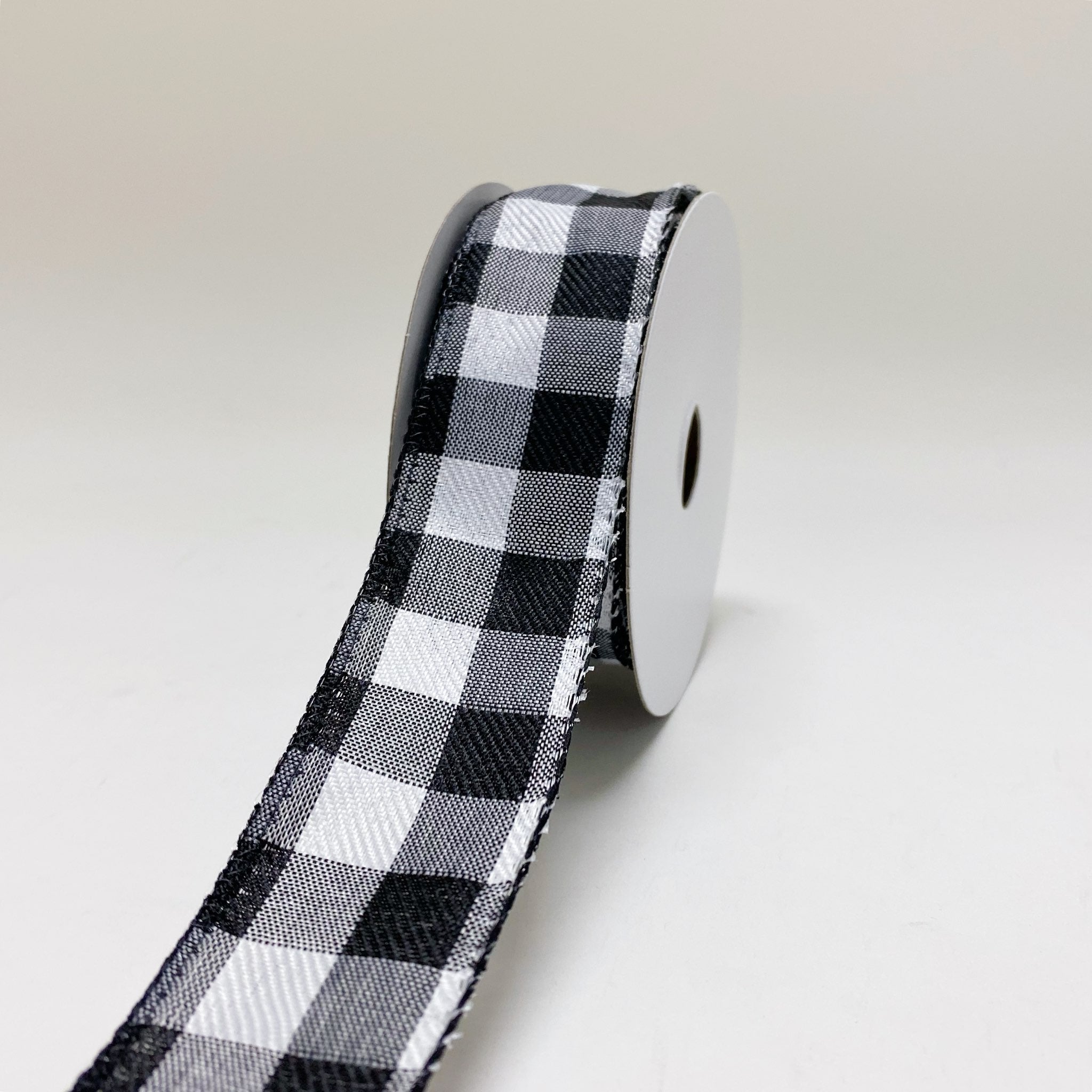 1.5 Black White Gingham with Bees White Edge Ribbon on a 10 Yard Roll
