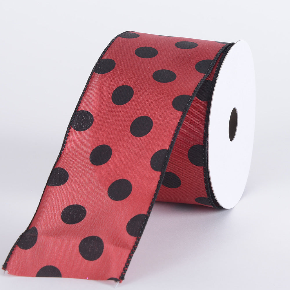 Satin Polka Dot Ribbon Wired Red with White Dots ( W: 1 - 1/2 inch | L: 10 Yards )